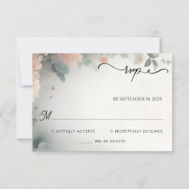 Eucalyptus Lace Tulle Pastel Dusty Blue Wedding RSVP Karte