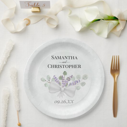 Eucalyptus & Lavender Bouquet Wasserfarbenhochzeit Pappteller (Hochzeit)