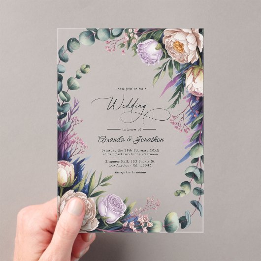 Eucalyptus, Lavender & Champagne Blush Wedding Acryleinladungen (Insitu (Handheld))