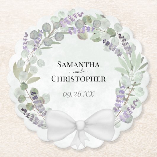 Eucalyptus & Lavender Wreath Elegant Wedding Untersetzer (Vorderseite)