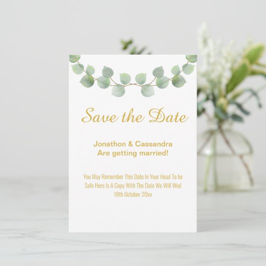 EUCALYPTUS LEAF GOLD SAGE 2 SAVE THE DATE (Stehend Vorderseite)
