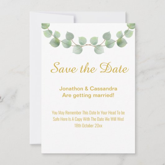 EUCALYPTUS LEAF GOLD SAGE 2 SAVE THE DATE (Vorderseite)
