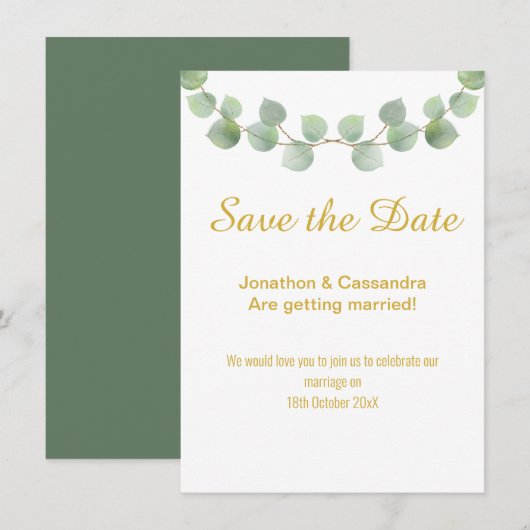 EUCALYPTUS LEAF GOLD SAGE SAVE THE DATE (Vorne/Hinten)
