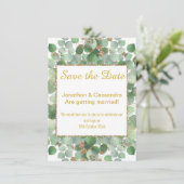 EUCALYPTUS LEAF GOLD SAGE SQUARE SAVE THE DATE (Stehend Vorderseite)