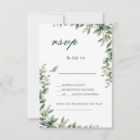 Eucalyptus leaves botanical rsvp wedding card karte (Vorderseite)