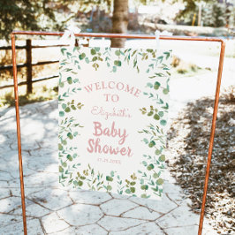 Eucalyptus Leaves Girl Baby Shower Welcome Sign Fotodruck