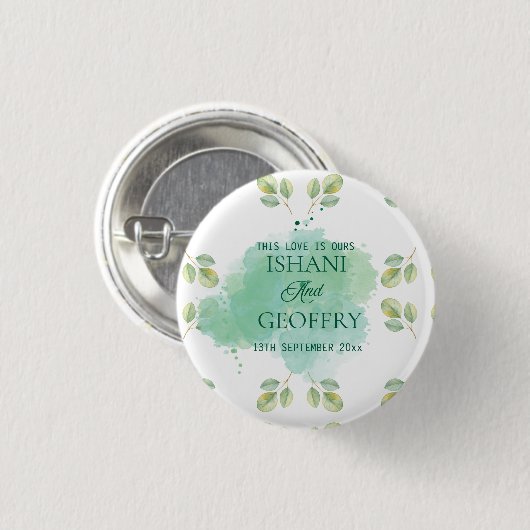Eucalyptus Leaves Greenery Wedding Button (Vorne & Hinten)