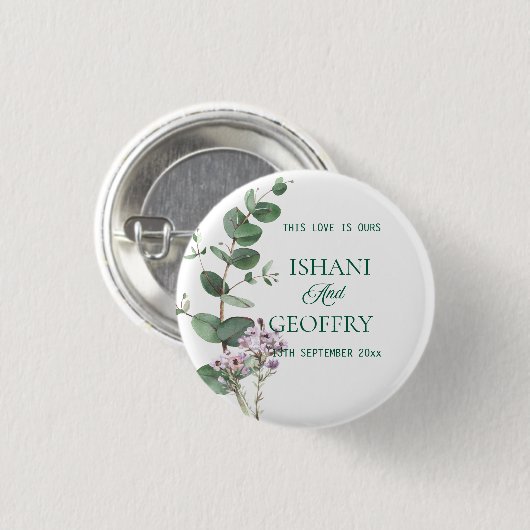 Eucalyptus Leaves Greenery Wedding  Button (Vorne & Hinten)