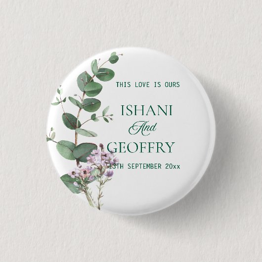 Eucalyptus Leaves Greenery Wedding  Button (Vorderseite)
