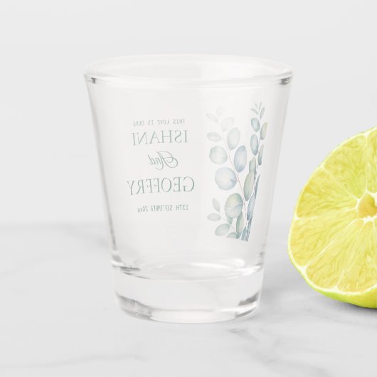 Eucalyptus Leaves Greenery Wedding  Schnapsglas (Rückseite)