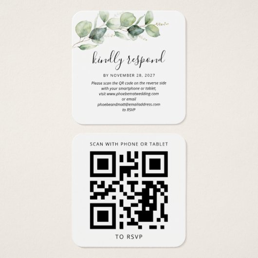 Eucalyptus Leaves QR Code Wedding Website RSVP (Vorne & Hinten)
