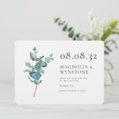 Eucalyptus Luxury Linen Wedding Save The Date (Stehend Vorderseite)