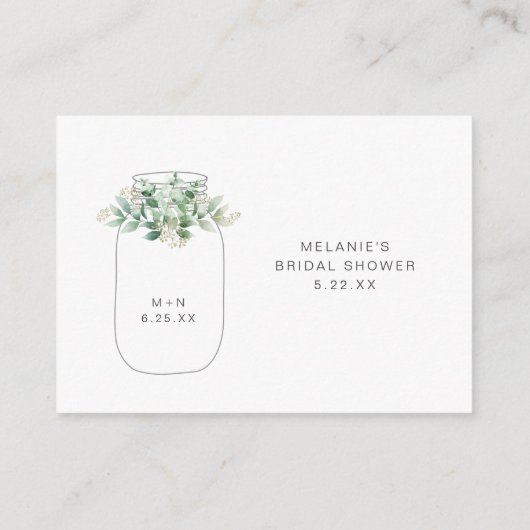 Eucalyptus Mason Jar Brautparty Recipe Anfrage Begleitkarte (Rückseite)