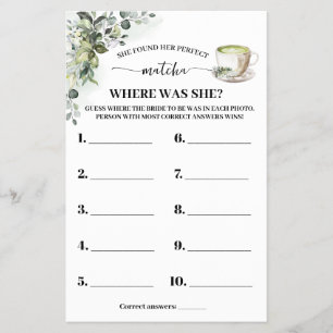 Eucalyptus Matcha Wo war Brautdusche Spielkarte Flyer