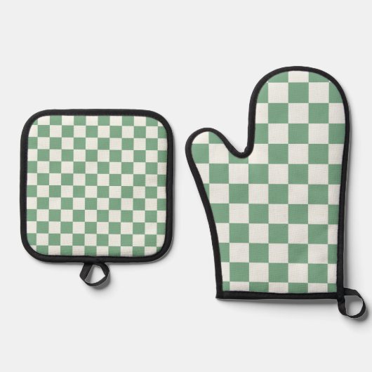 Eucalyptus mist checkerboard pattern ofenhandschuh & Topflappen-Set (Vorderseite)