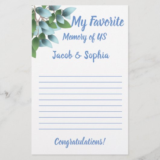 EUCALYPTUS MY MEMORY BRAUTPARTY GAME CARD FLYER (Vorne)