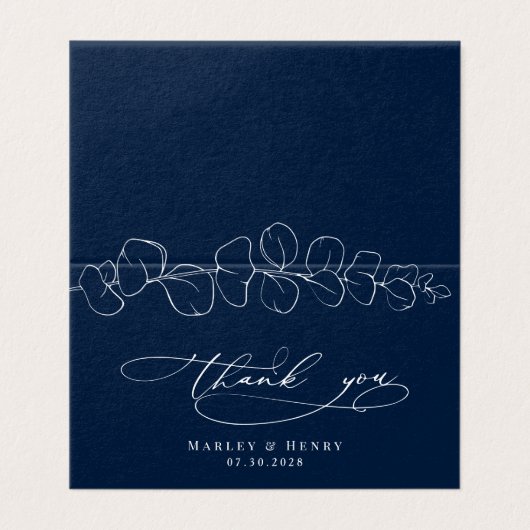 Eucalyptus Navy Blue Wedding Folded thank You  (Außenseite Aufgefaltet)