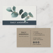 EUCALYPTUS NAVY KRAFT FOLIAGE BRANCH WATERCOLLE VISITENKARTE (Vorne/Hinten)