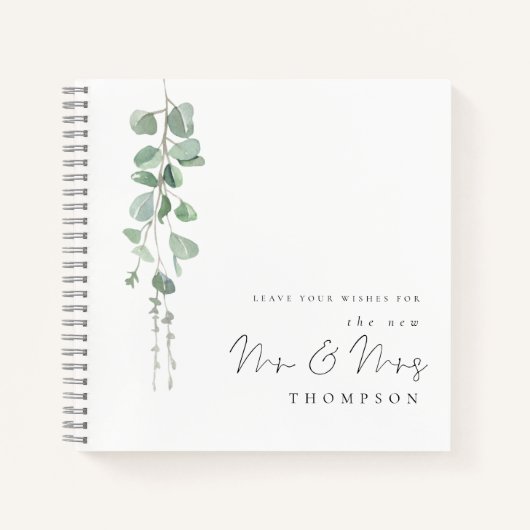 Eucalyptus New Mr. Mrs. Wedding Guest Book Notizblock (Vorderseite)