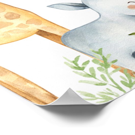 Eucalyptus Niedlich Safari Baby Dusche Begrüßungsz Poster (Ecke)