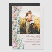 Eucalyptus Pampas Grass Pink Proteas Save the Date Magneteinladung (Vorne/Hinten)