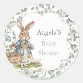 Eucalyptus Peter Rabbit Girl Baby Shower Runder Aufkleber (Vorderseite)