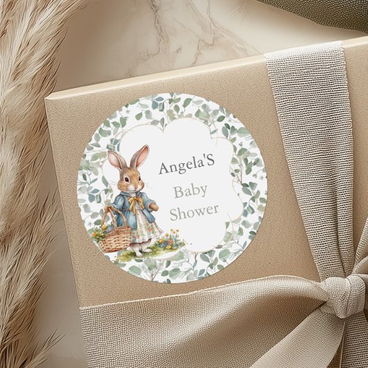 Eucalyptus Peter Rabbit Girl Baby Shower Runder Aufkleber