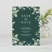 Eucalyptus Photo QR Code Emerald Green Wedding Save The Date (Stehend Vorderseite)