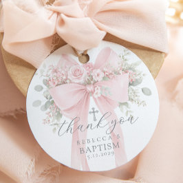 Eucalyptus Pink Bow Baptism Thank you Geschenkanhänger