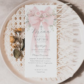 Eucalyptus Pink Bow Elegant Baptism Menükarte