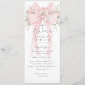 Eucalyptus Pink Bow Elegant Baptism Menükarte (Vorderseite)