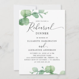 Eucalyptus Rehearsal Dinner. Elegant Script Garden Einladung