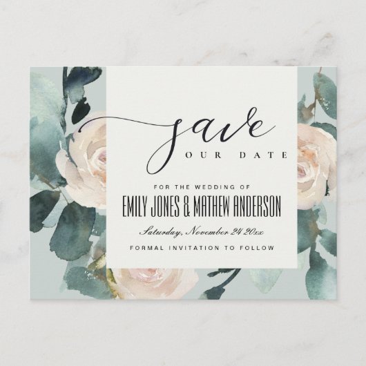 EUCALYPTUS ROSE BLUSH GRAY KRAFT SAVE THE DATE ANKÜNDIGUNGSPOSTKARTE (Vorderseite)