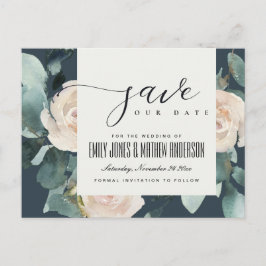 EUCALYPTUS ROSE BLUSH NAVY KRAFT SAVE THE DATE ANKÜNDIGUNGSPOSTKARTE