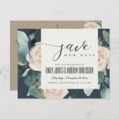 EUCALYPTUS ROSE BLUSH NAVY KRAFT SAVE THE DATE ANKÜNDIGUNGSPOSTKARTE (Vorne/Hinten)