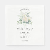 Eucalyptus Rose Floral White Paper Wedding Serviette (Vorderseite)