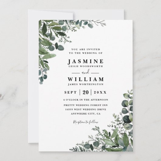 Eucalyptus Rustic Elegant Modern QR Code Wedding Einladung (Vorderseite)