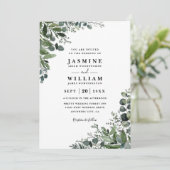 Eucalyptus Rustic Elegant Modern QR Code Wedding Einladung (Stehend Vorderseite)