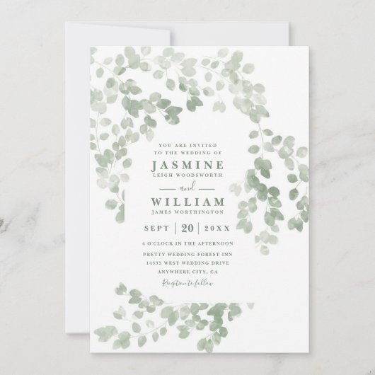 Eucalyptus Rustic Elegant Modern QR Code Wedding Einladung (Vorderseite)