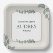 Eucalyptus Rustic Floral Baby Shower Pappteller (Vorderseite)