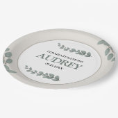 Eucalyptus Rustic Floral Baby Shower Pappteller (Schrägansicht)