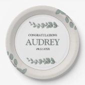 Eucalyptus Rustic Floral Baby Shower Pappteller (Vorderseite)