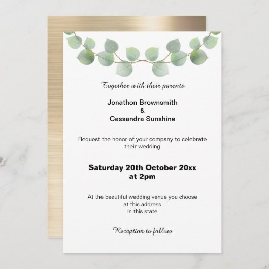 EUCALYPTUS SAGE BRUSHED GOLD WEDING INVITATION EINLADUNG (Vorne/Hinten)