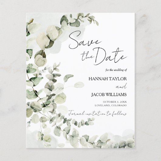 Eucalyptus Sage Green Foto Save the Date (Vorderseite)