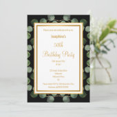 EUCALYPTUS SAGE GREEN GOLD BLACK BIRTHDAY EINLADUNG (Stehend Vorderseite)
