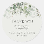 Eucalyptus Sage Green Wedding Vielen Dank Runder Aufkleber (Vorderseite)