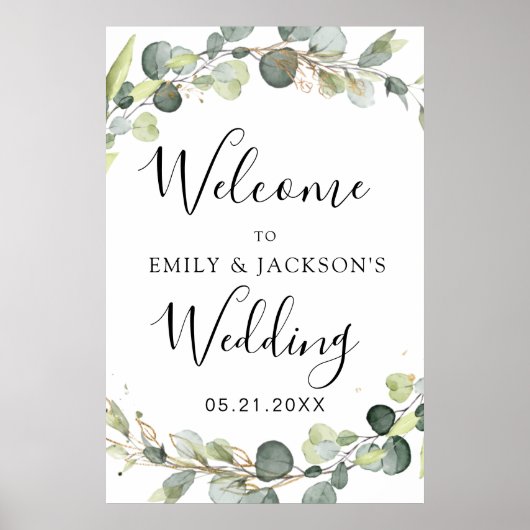 Eucalyptus Sage Green Wedding Welcome Sign Poster (Vorne)