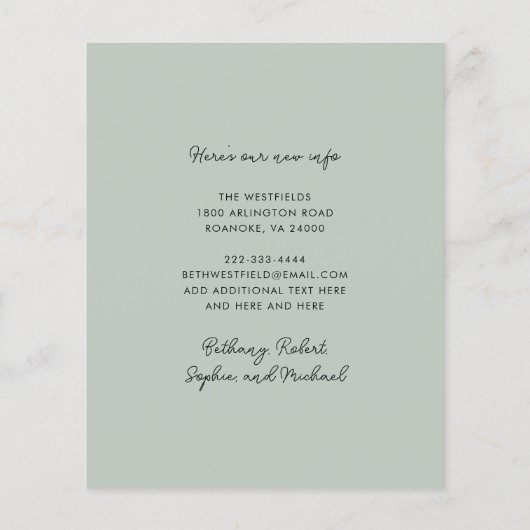 Eucalyptus Sage Neue Adresse Ankündigung (Rückseite)