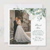 Eucalyptus Sage Smarald Script Wedding Vielen Dank Einladung (Vorderseite)