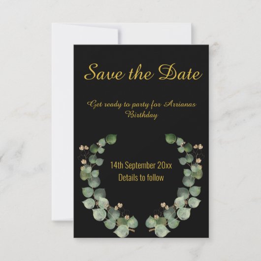 EUCALYPTUS SCHWARZE GOLD REAKTION RSVP CARD (Vorderseite)